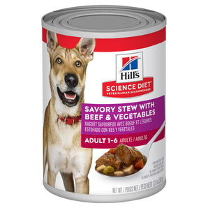Hill’s - Science Diet - Wet Food Tins - Adult Dog (1-6) - Savory Stew with Beef & Vegetables - 12 x 363gm