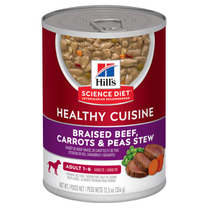 Hill's - Science Diet - Wet Food Tins - Adult Dog (1-6) - Healthy Cuisine - Braised Beef, Carrot & Peas Stew - 12 x 354g