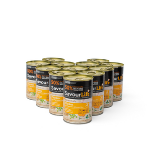 SavourLife - Wet Food Tins - Adult Dog - Essentials - Chicken with Vegetables & Brown Rice - 12 x 400g