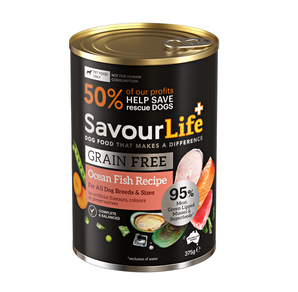 SavourLife - Wet Food Tins - Adult Dog - GRAIN FREE - Ocean Fish Recipe - 12 x 375g
