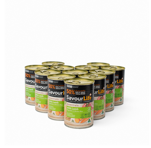 SavourLife - Wet Food Tins - Adult Dog - Essentials - with Lamb, Vegetables & Brown Rice - 12 x 400g