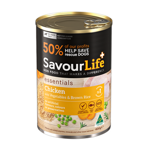 SavourLife - Wet Food Tins - Adult Dog - Essentials - Chicken with Vegetables & Brown Rice - 12 x 400g