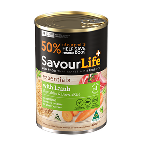 SavourLife - Wet Food Tins - Adult Dog - Essentials - with Lamb, Vegetables & Brown Rice - 12 x 400g